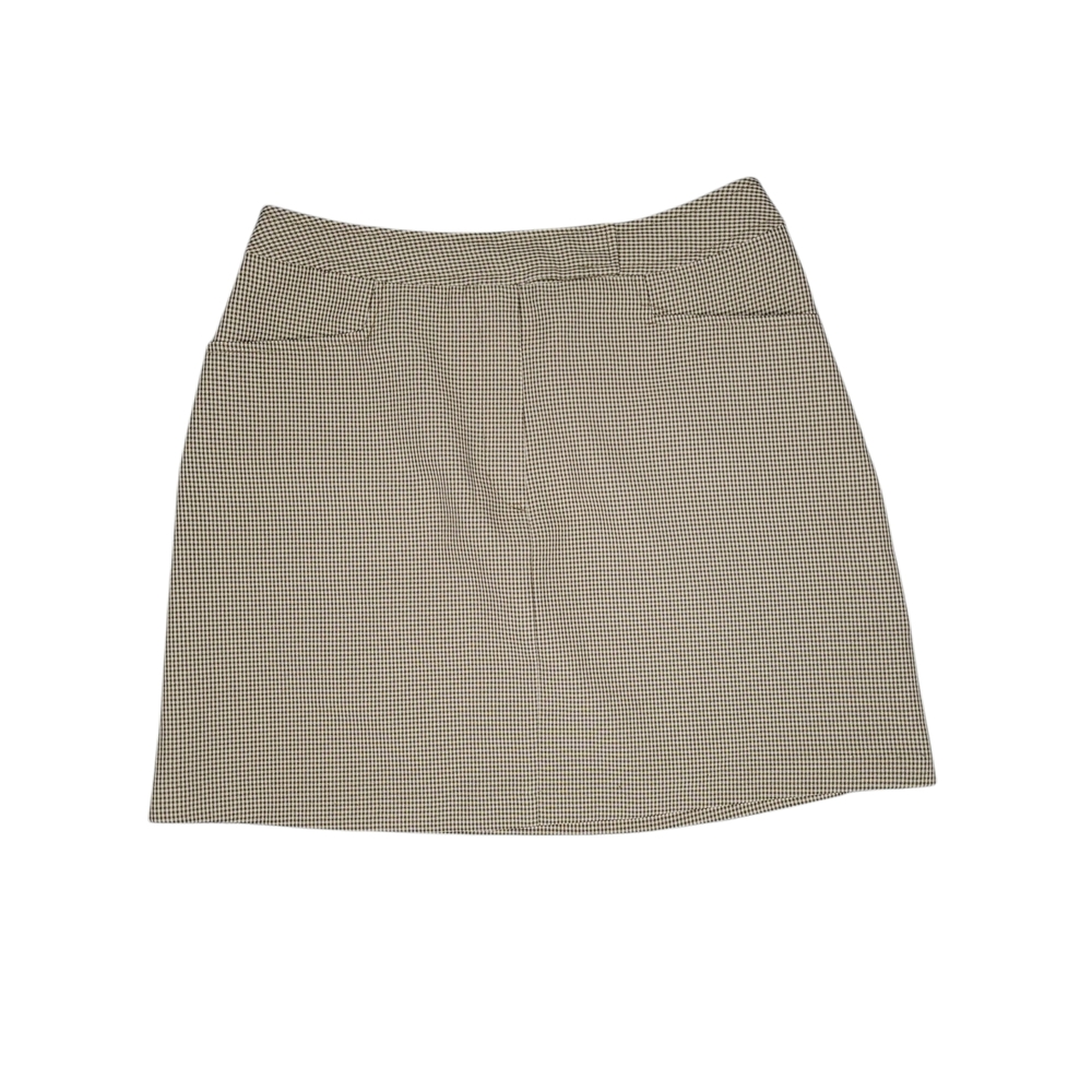 Vintage 90s Kathy Ireland Tan + Brown Checkered Midi Skirt 28" waist